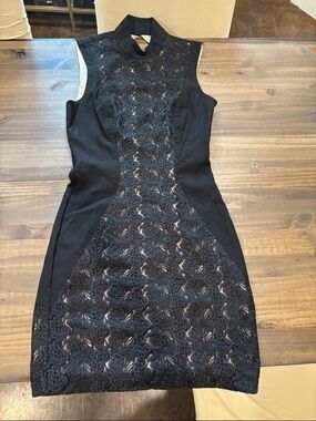 bebe Black Lace-Front Sleeveless Mini Dress